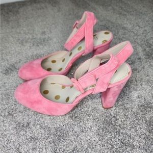 Boden Bessie Heels Womens 37 US 6.5 Pink Leather Suede Ankle Strap Buckle Ladies
